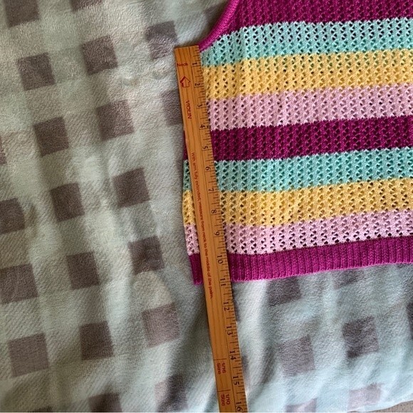 BCBGeneration White Purple Aqua Stripe Crochet Halter Tank Top Size M - Picture 9 of 10